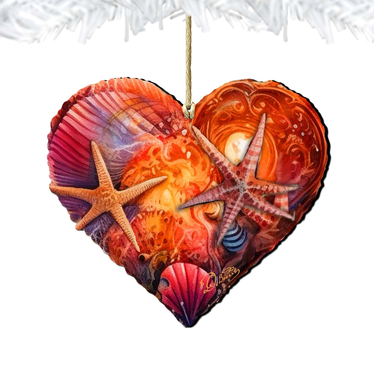 Adornos costeros navideños - Adornos de madera con forma de corazón costero de G.Debrekht - Decoración costera navideña - 8688199