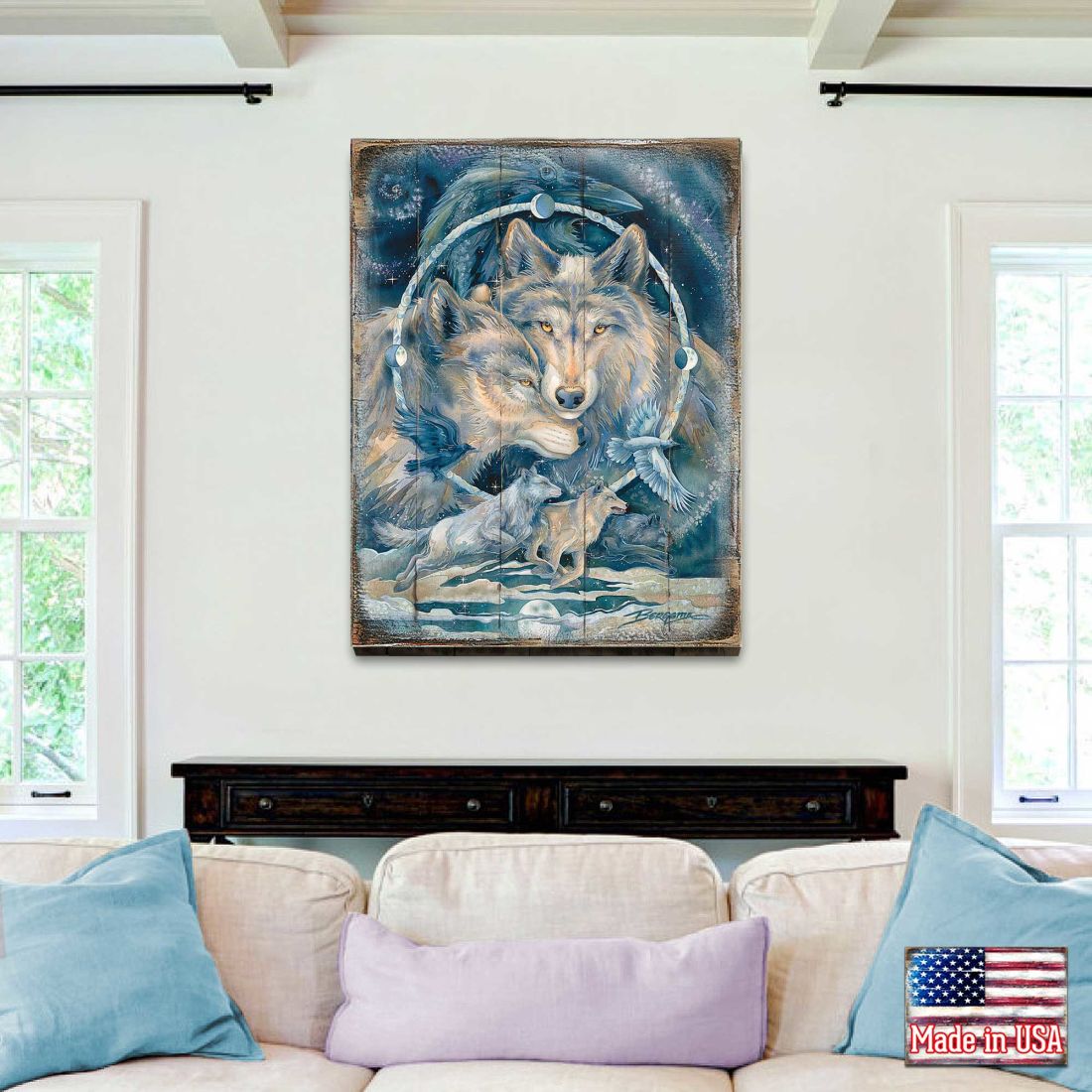 In Spirit I Am Free Wolves & Ravens Wooden Wall Art by J. Bergsma - Nature Wildlife Decor  - 8592723BP-JB