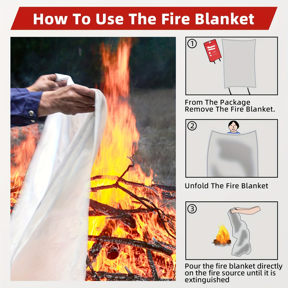 Manta esencial de seguridad contra incendios (1 unidad): portátil, reutilizable y resistente al calor para extinción de emergencia en casa, cocina, chimenea, escuela, barbacoa, coche y oficina. Solución compacta, duradera y fácil de usar.