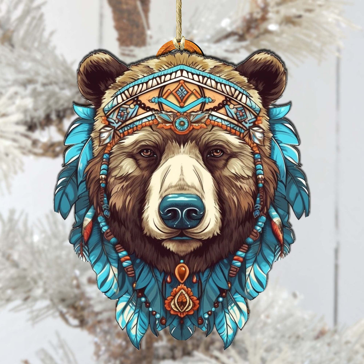 Mysterious Bear Face Wooden Ornaments by G.Debrekht - Wildlife Holiday Decor - 8710124-2