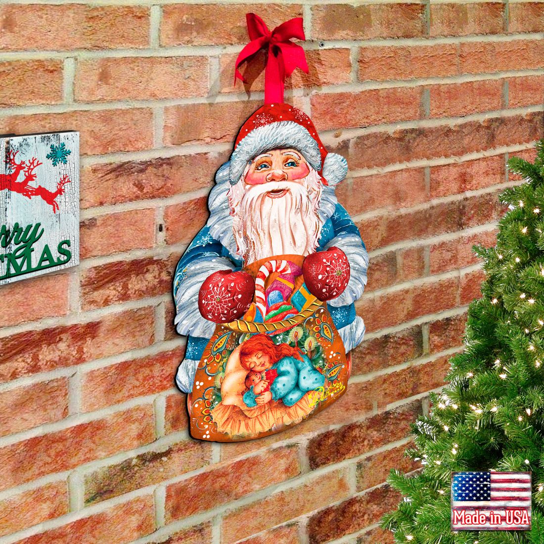 Gift Bag Santa Door Decor Door Decor by G. DeBrekht - Christmas Santa Snowman Decor - 8117901H