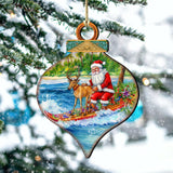Coastal Christmas Decor - Surfing with Santa Wooden Ornaments by G.Debrekht Coastal Holiday Decor - 8688309