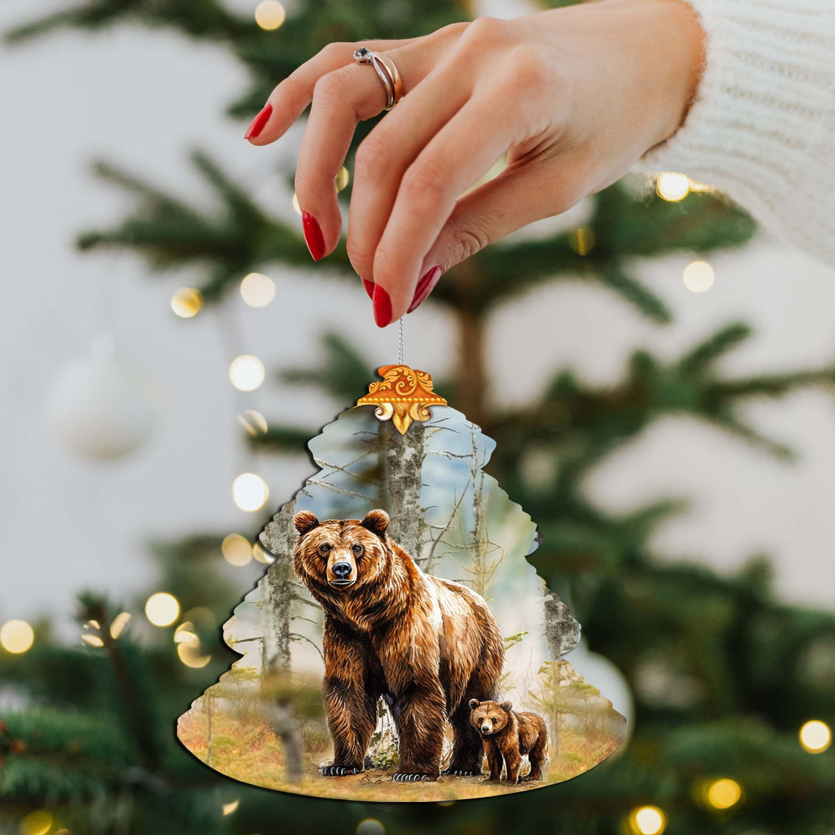 Adornos de madera para árbol de Navidad con temática de oso grizzly del bosque, de G.Debrekht - Decoración navideña de vida silvestre - 870010