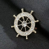 Navy Style Diamond Studded Rudder Brooch - Lootquake