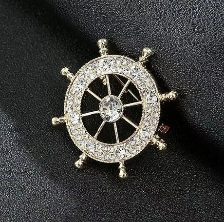 Navy Style Diamond Studded Rudder Brooch - Lootquake