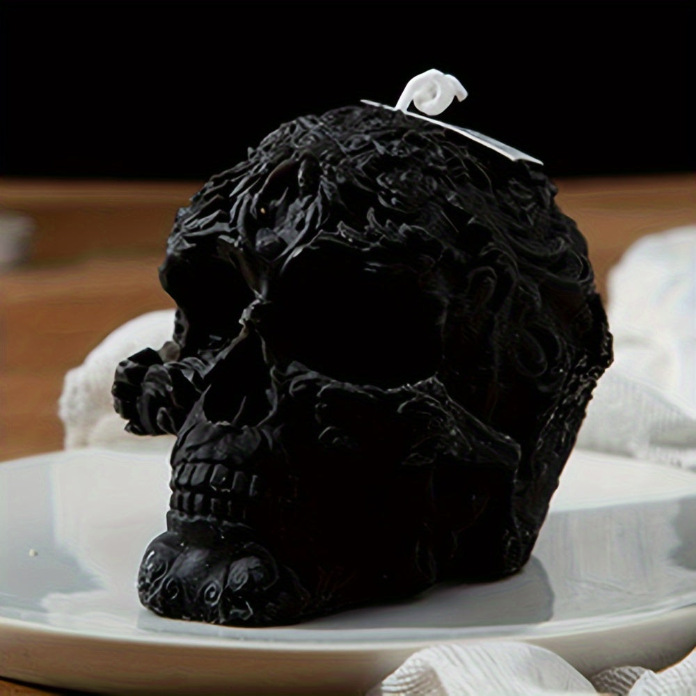 Bougie d'aromathérapie Crâne d'Halloween - Bougie parfumée à la cire de soja à mèche unique dans un pot, de forme ovale avec embellissements pailletés pour une décoration d'ambiance festive