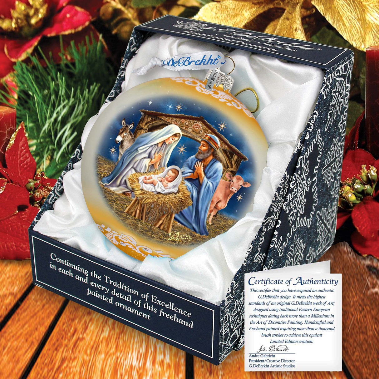 From Stable to Savior Lg Glass Ornament by G.Debrekht - Nativity Holiday Decor - 73956G
