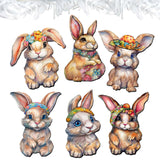 Easter Bunnies Decorative Wooden Clip-on Ornaments Set of 6 by G. Debrekht - Easter Decor - 8090042C-S6