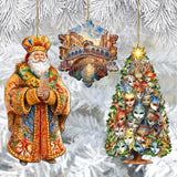 Papá Noel de todo el mundo - Papá Noel de inspiración italiana - Juego de 3 adornos de madera de G. DeBrekht - Decoración navideña de Papá Noel y muñeco de nieve - 8091307S3