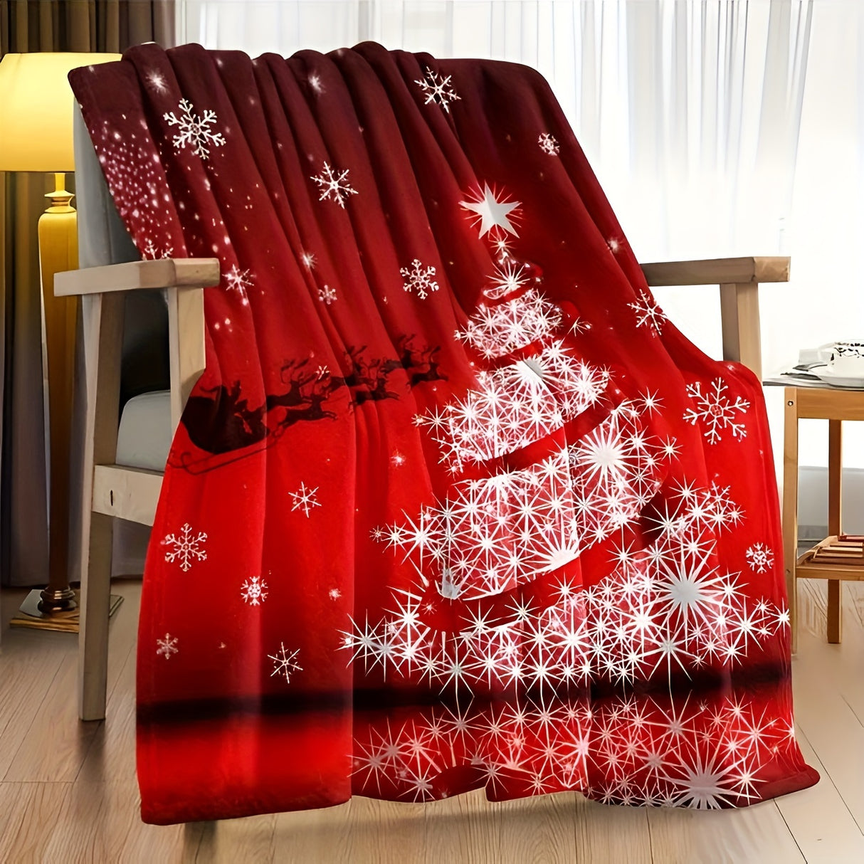 1pc Christmas Throw Blanket - Reindeer and Christmas Trees Printed, Soft, Cozy, Holiday-Themed, Versatile Throw for Couch, Bed, Sofa, Office, Camping, Indoor and Outdoor Use