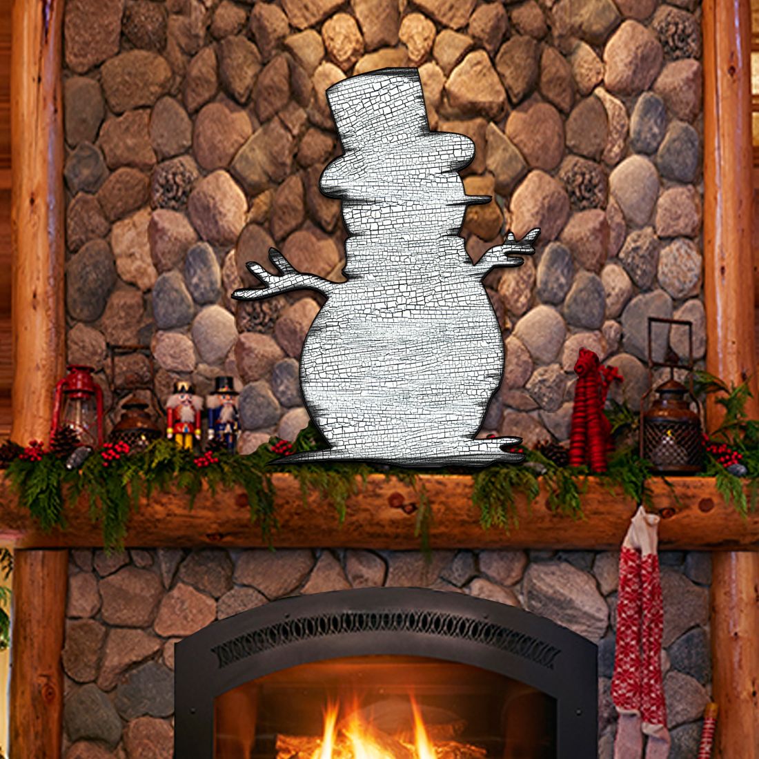 Decoración rústica para puerta con muñeco de nieve - Decoración navideña con Papá Noel y muñeco de nieve - 8198801H