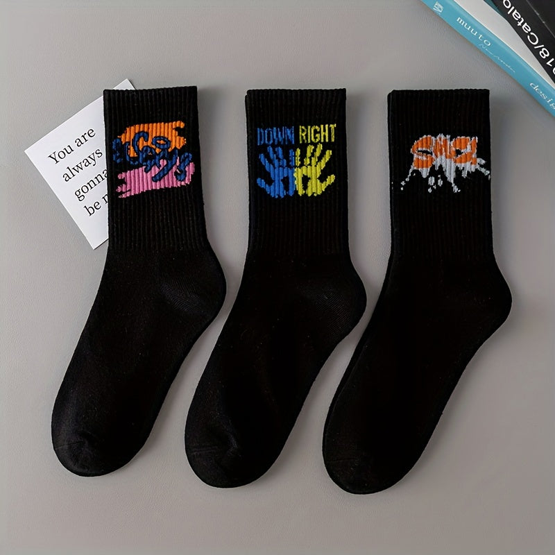3/6/8/10/12 paires de chaussettes mi-longues avec graffitis et peinture au pistolet pour une mode, un confort et une durabilité personnalisés