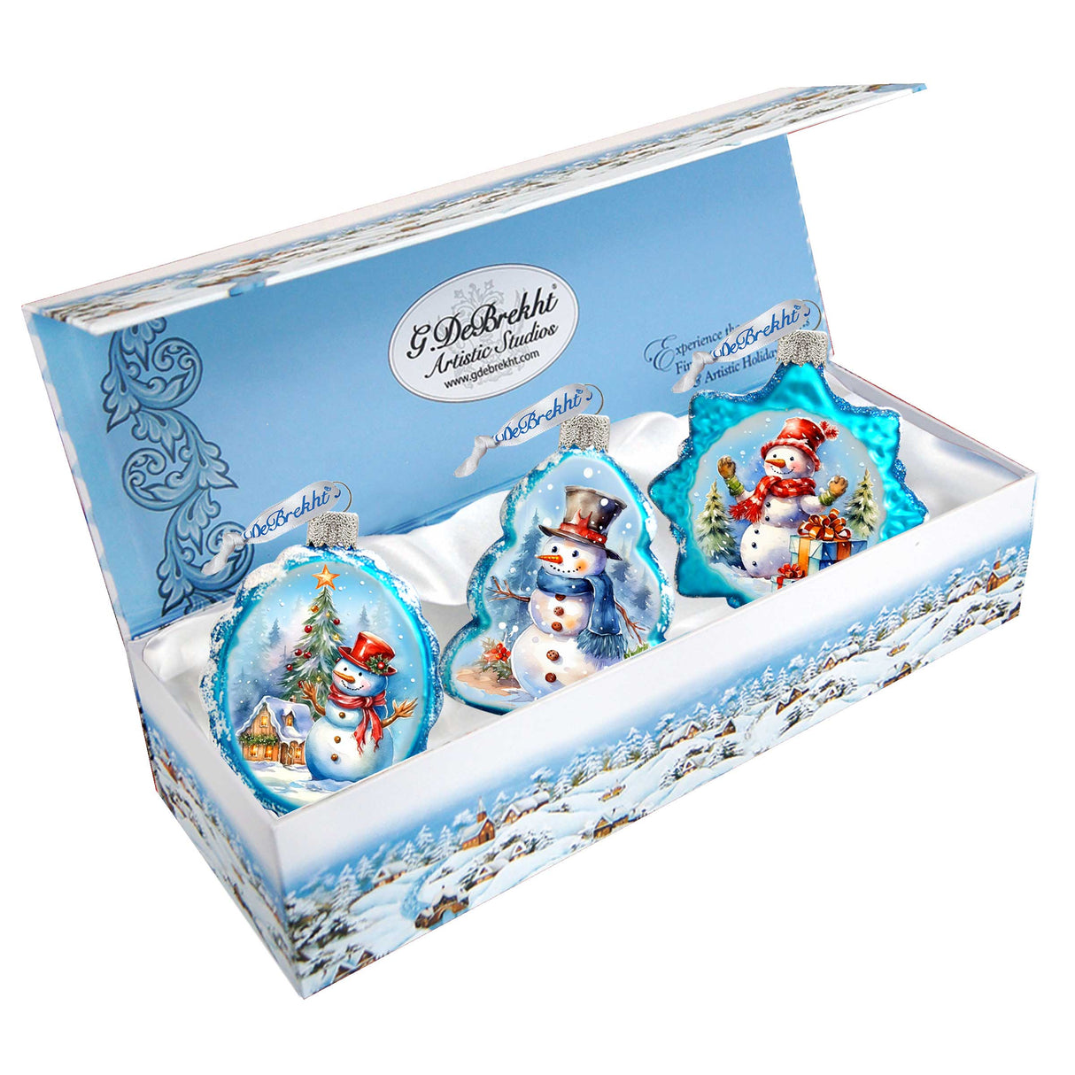 Juego de 3 adornos de vidrio de mercurio con forma de muñeco de nieve de G. Debrekht - Decoración navideña de Papá Noel - 770148S3