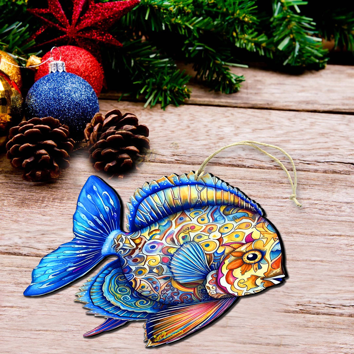 Nautical Christmas Ornaments - Oceanic Opal Fish Wooden Ornaments by G. Debrekht Coastal Holiday Decor - 8688302