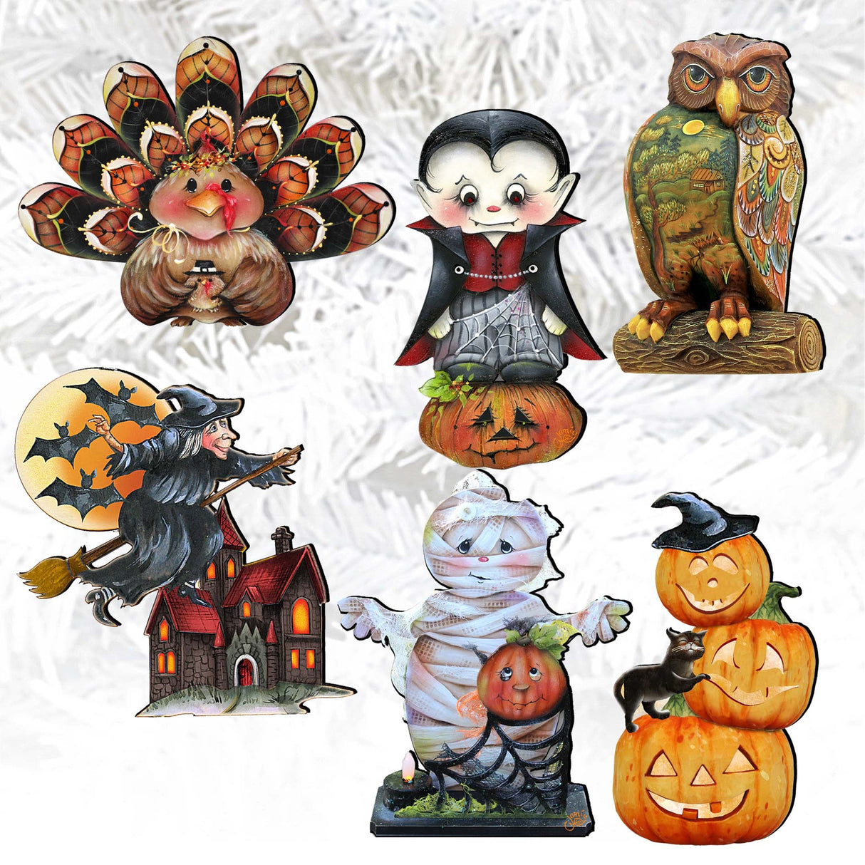 Happy Halloween Decorative Wooden Clip-on Ornaments Set of 6 by Jamie Mills-Price and G. Debrekht - Halloween Decor - 8090135C-S6