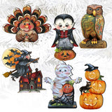 Happy Halloween Decorative Wooden Clip-on Ornaments Set of 6 by Jamie Mills-Price and G. Debrekht - Halloween Decor - 8090135C-S6