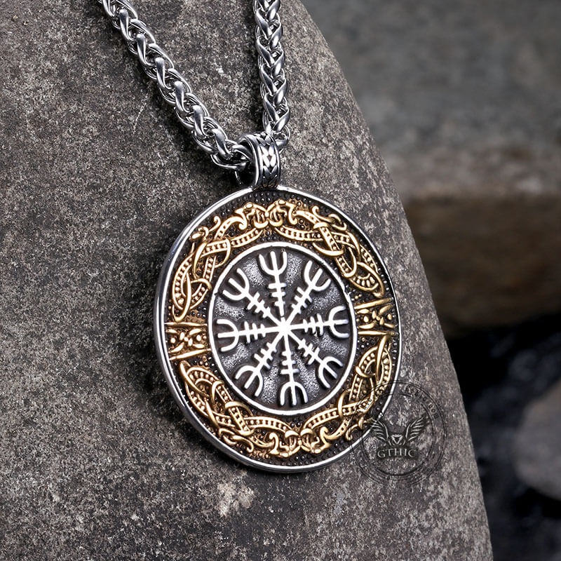 Colgante vikingo de acero inoxidable con el dragón Aegishjalmr