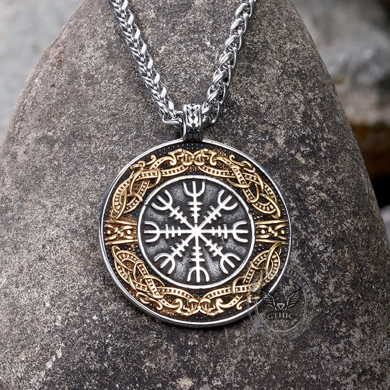 Colgante vikingo de acero inoxidable con el dragón Aegishjalmr