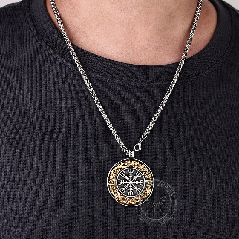 Colgante vikingo de acero inoxidable con el dragón Aegishjalmr