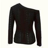 Ladies' Off Shoulder Long Sleeved Fashionable New Style, Versatile Top For Keeping Warm And Showing Off Figure, Long Sleeved T-shirt - Lootquake