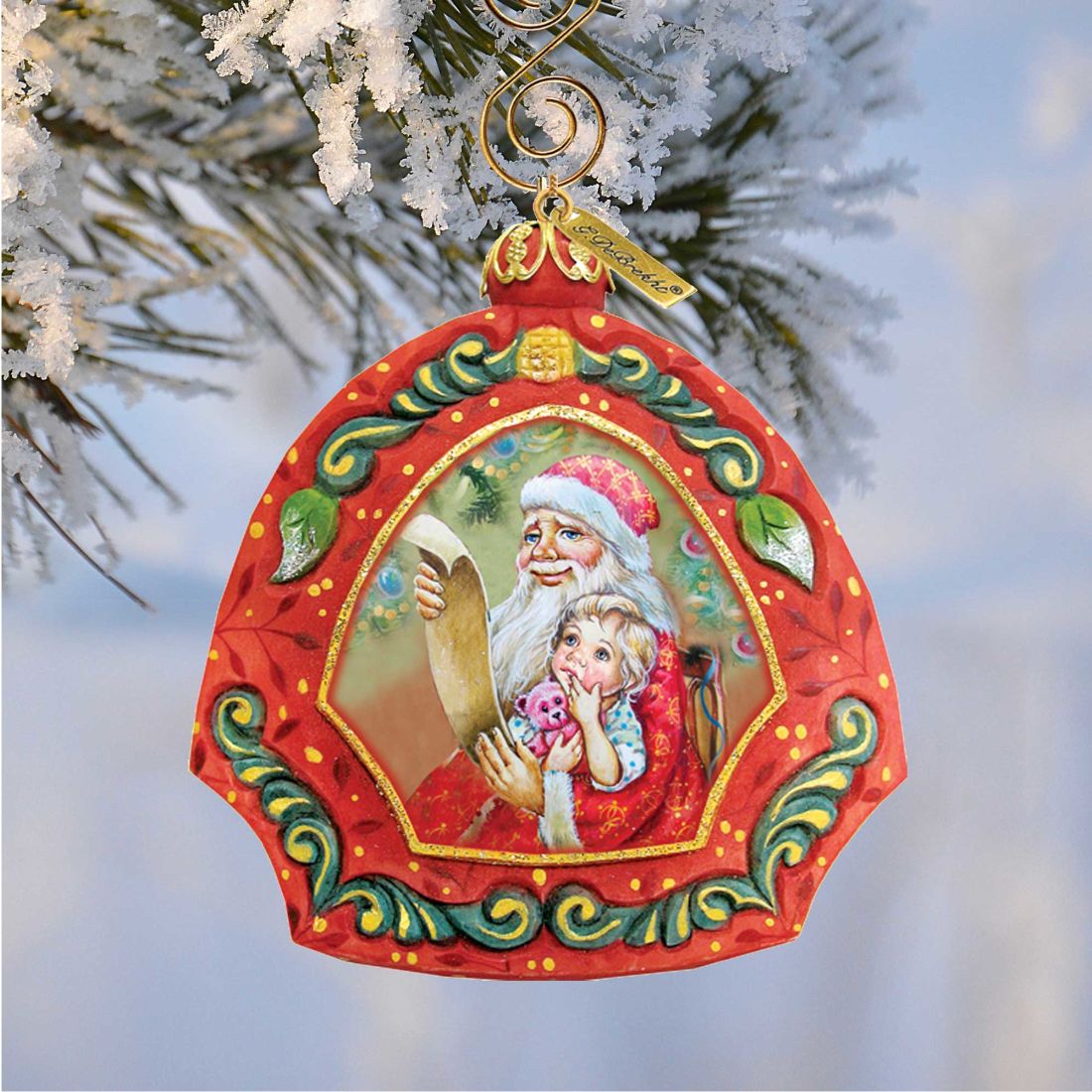 Adorno navideño esculpido y pintado a mano con la lista de Papá Noel de G. DeBrekht - Decoración navideña de muñeco de nieve de Papá Noel - 6102841