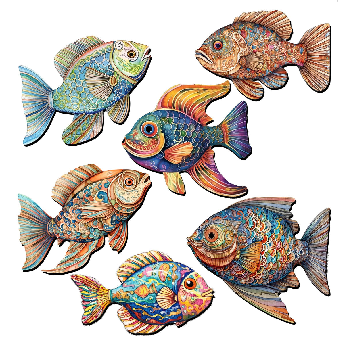Coastal Fish Decorative Wooden Magnets Set of 6 by G. Debrekht - Coastal Decor - 8090034G-S6
