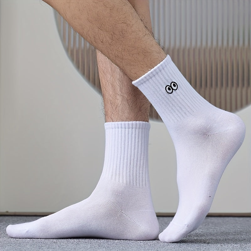 5 pares de calcetines deportivos con estampado de dibujos animados para hombre, de mezcla de algodón transpirable, cómodos y casuales, unisex, para uso en exteriores y en cualquier temporada.