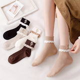 5 pares de calcetines con encaje floral, suaves y cálidos, acanalados hasta el tobillo, medias y calcetería para mujer
