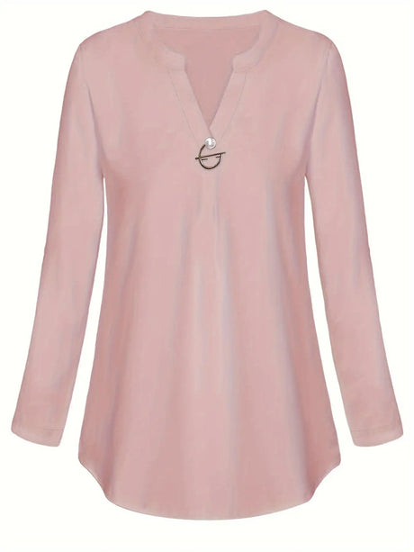 Women's Long Sleeved Simple And Versatile Casual Pearl Button Shirt - Lootquake