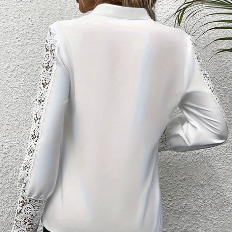 Women's Fashionable New V-neck Lace Patchwork Long Sleeved Top Shirt - Lootquake
