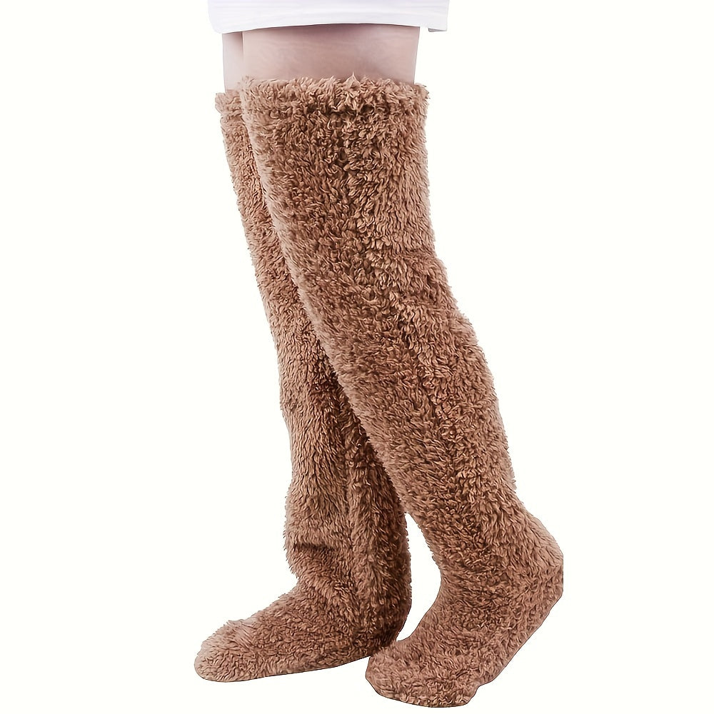 Calcetines afelpados hasta el muslo para parejas: medias de punto cálidas y duraderas por encima de la rodilla, de fácil cuidado.