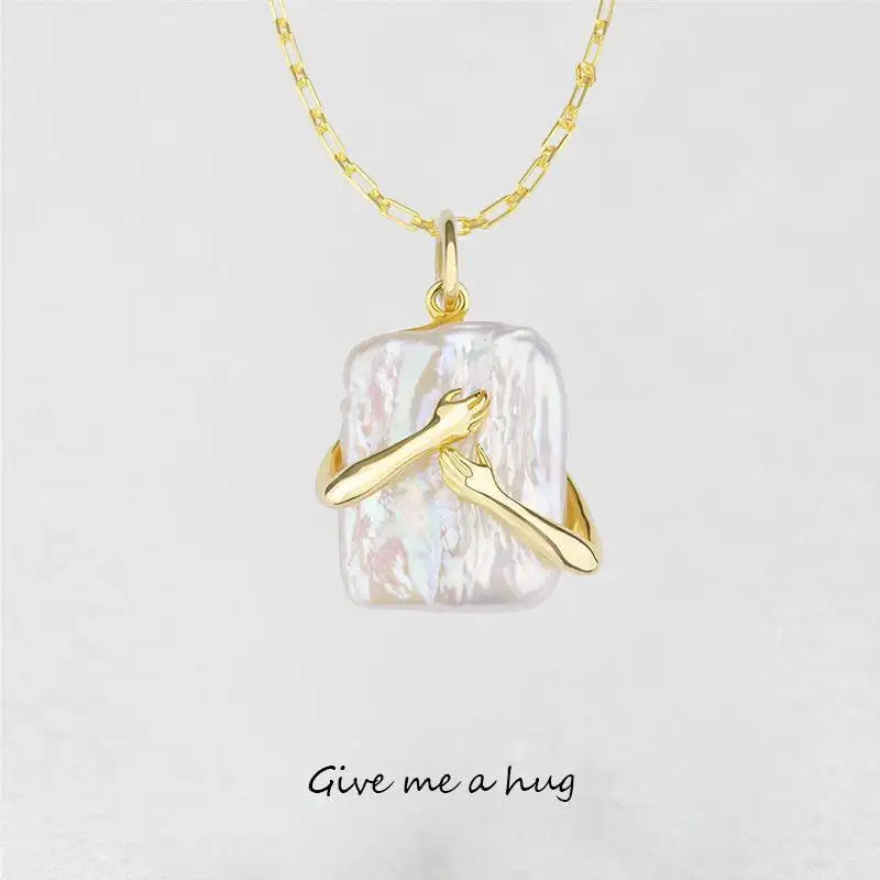 Unique Square Baroque Pearl Couple Pendant Necklace Valentines Day Lover Gift Party Jewelry - Lootquake