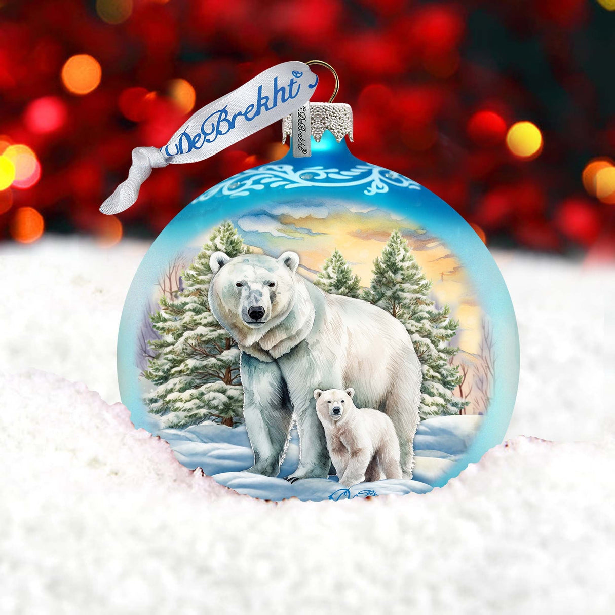 Adorno de cristal con forma de oso polar y cachorro de G. Debrekht - Decoración navideña con animales salvajes - 73386