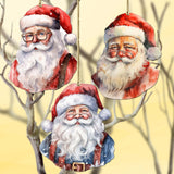 Jolly Santa Faces Decorative Wooden Ornaments Set of 3 by G. Debrekht - Christmas Decor - 8091045-S3