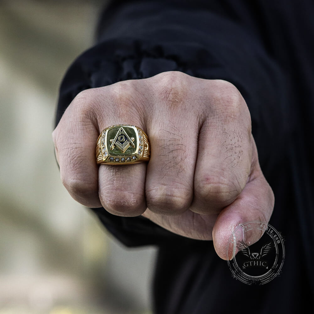 Anillo de acero inoxidable con diamantes masónicos AG