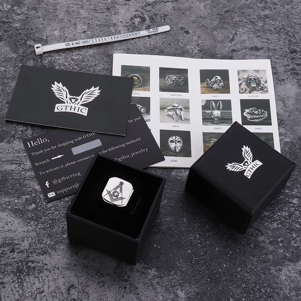 Anillo masónico de acero inoxidable pulido Ag