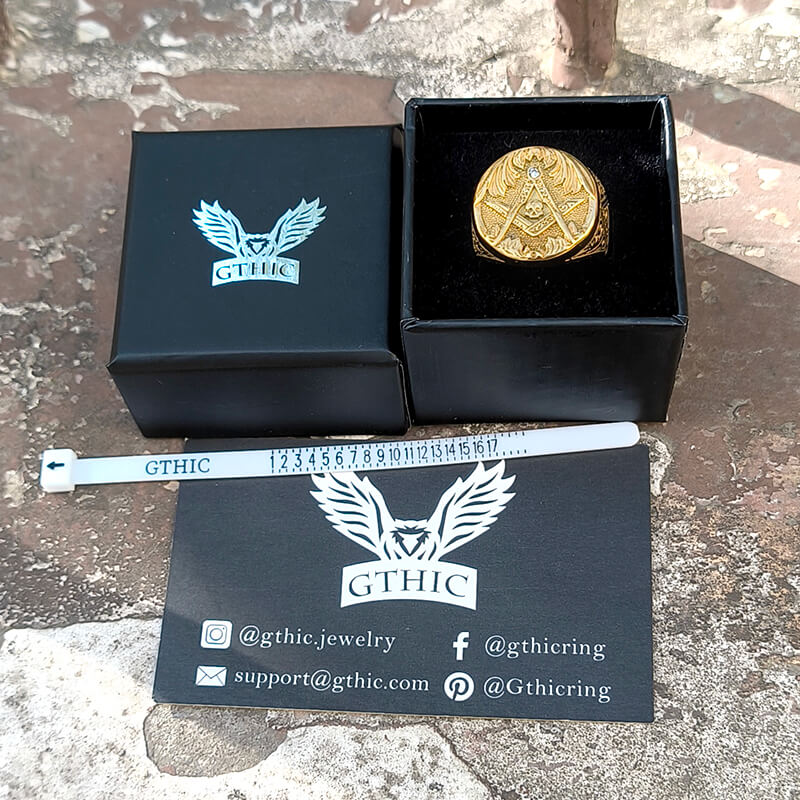 Anillo de masón de acero inoxidable con calavera AG