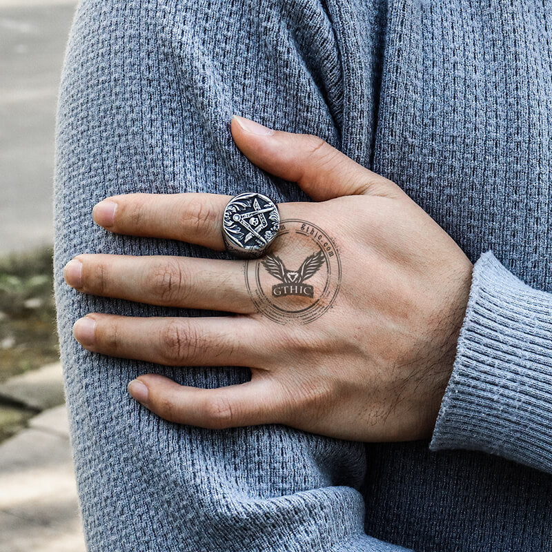 Anillo de masón de acero inoxidable con calavera AG