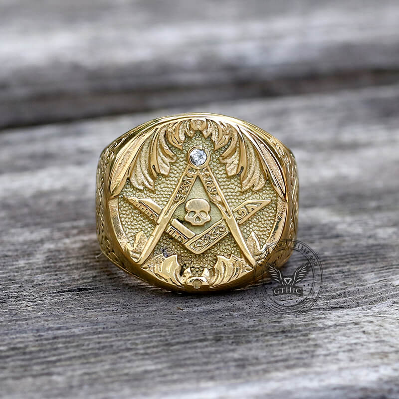 Anillo de masón de acero inoxidable con calavera AG