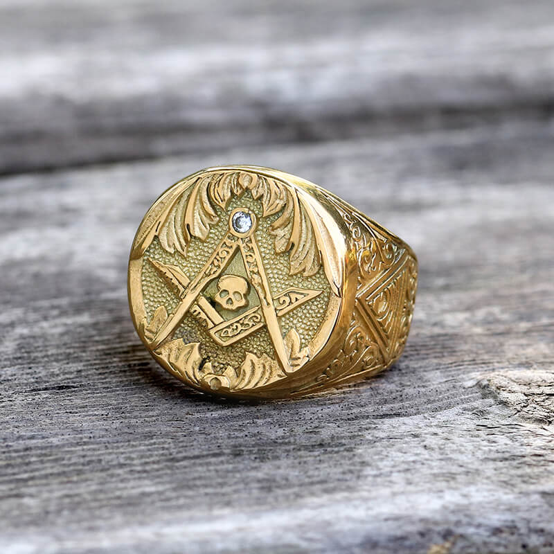 Anillo de masón de acero inoxidable con calavera AG