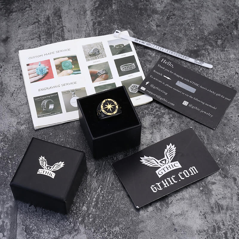 Anillo marino de acero inoxidable con brújula y ancla