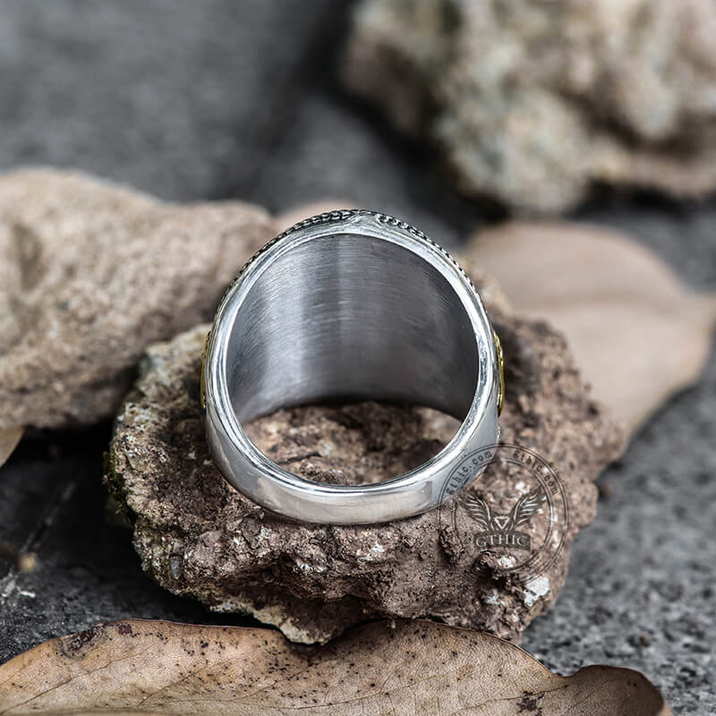 Anillo marino de acero inoxidable con brújula y ancla