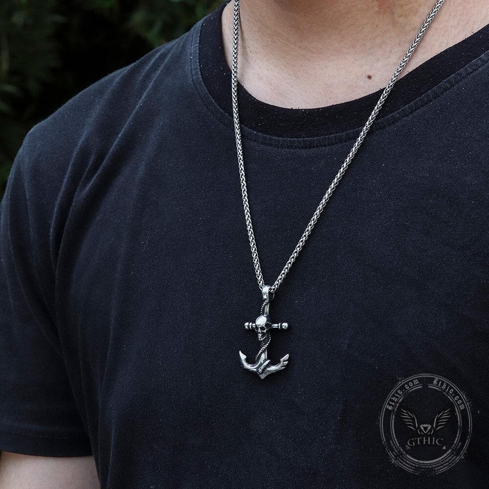 Colgante de calavera de acero inoxidable con ancla