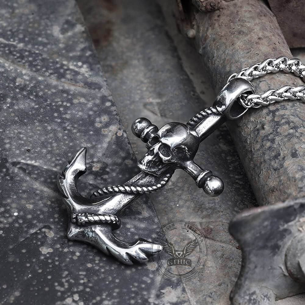 Colgante de calavera de acero inoxidable con ancla