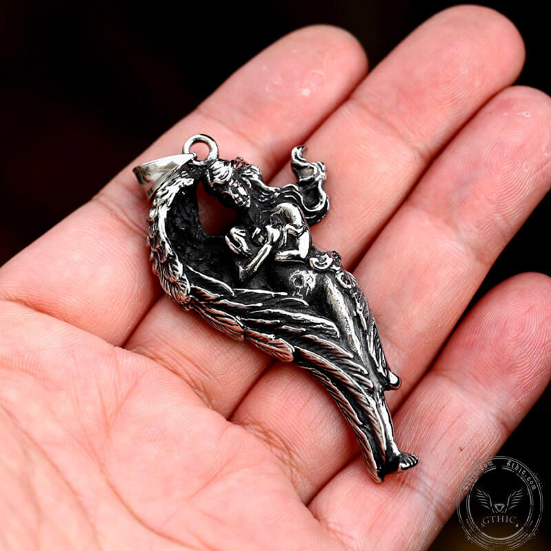 Angel Wing Mother Mary Stainless Steel Pendant