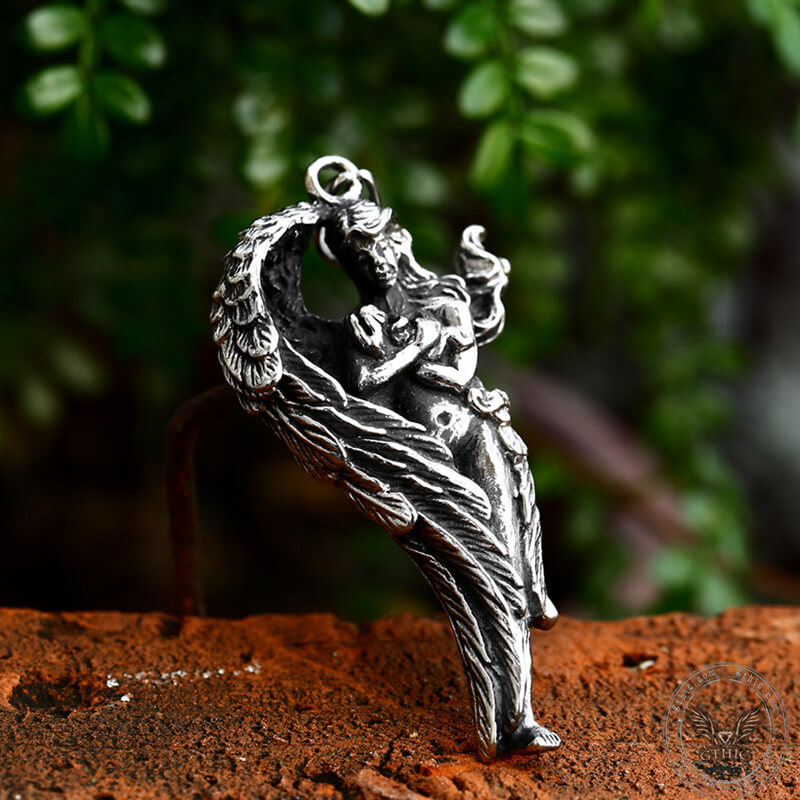Angel Wing Mother Mary Stainless Steel Pendant