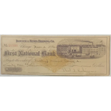 Rare Antique 1880s Downer and Bemis Brewing Co. Chicago Check