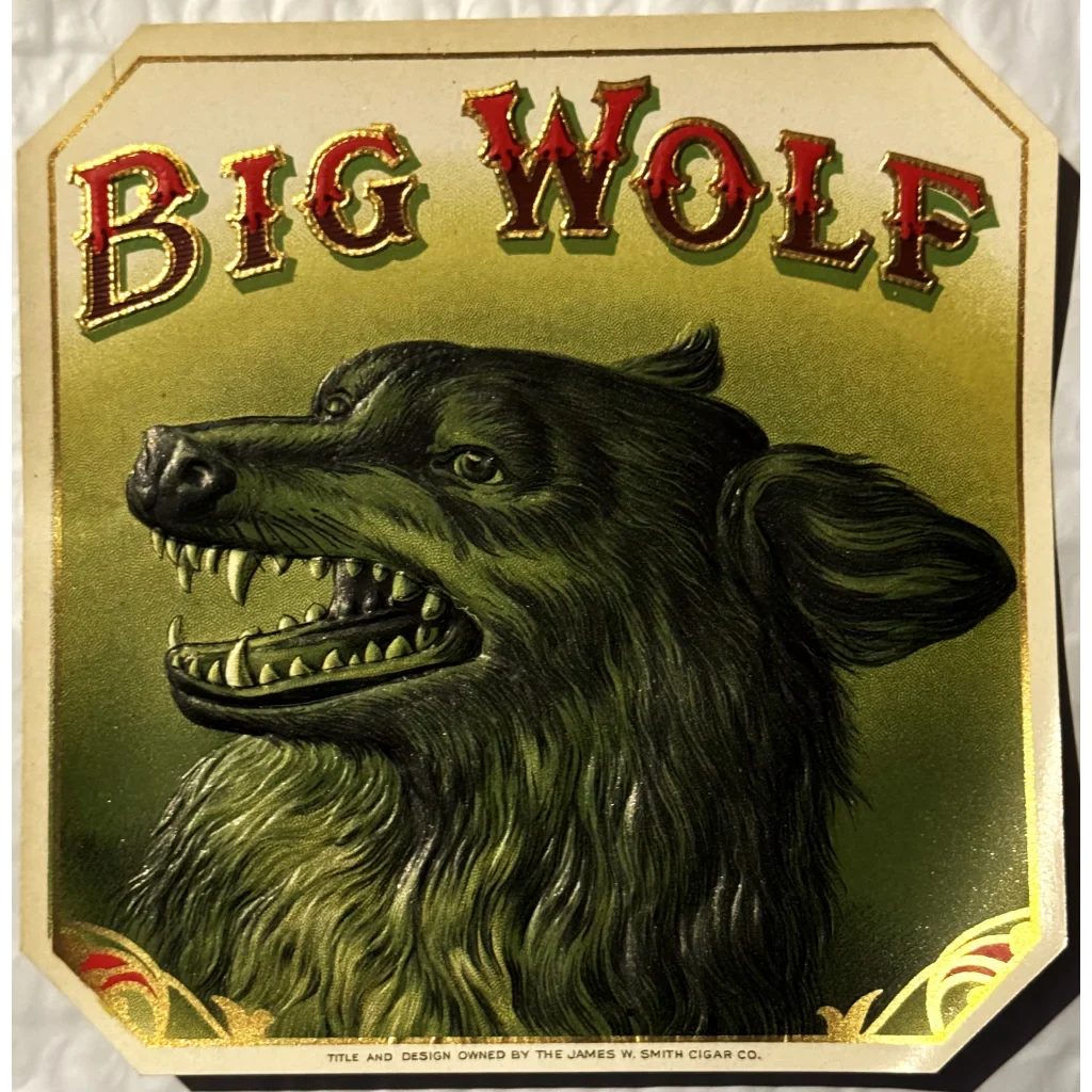 Rare Antique 1900s Big Wolf Cigar Label Americana Collectible