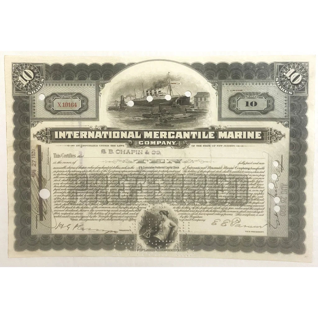 Rare Titanic International Mercantile Marine Stock Certificate