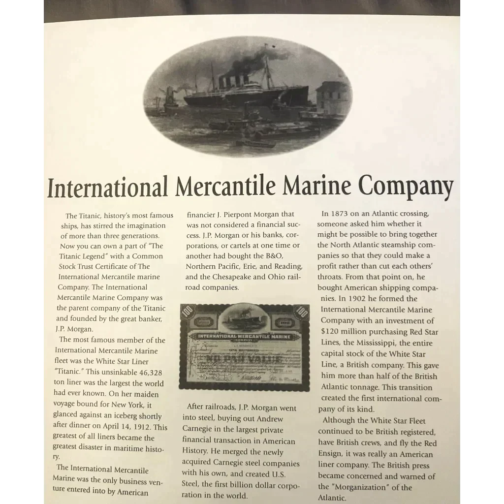 Rare Titanic International Mercantile Marine Stock Certificate